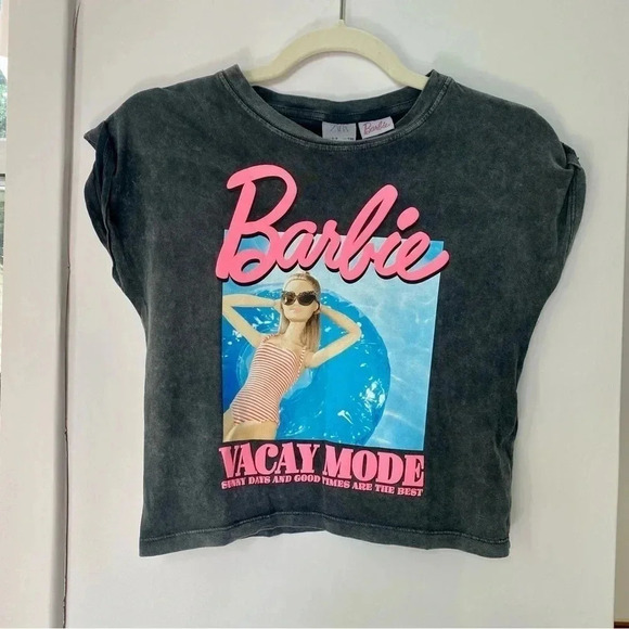 NWT Zara x Barbie Tee Shirt Top Pink Black Vacay Mode XS - Picture 3 of 10